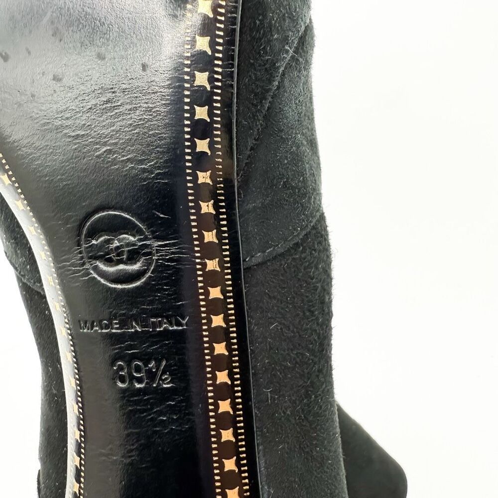 Chanel CC Cap Toe Black Suede Leather Ankle Boots Heels EU 39.5 - Picture 11 of 13